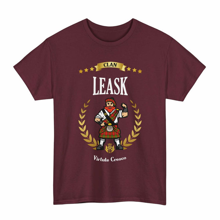 Scottish Leask Clan Tartan T-Shirt - Motto Scotsman Tartan Plaid Maroon Color