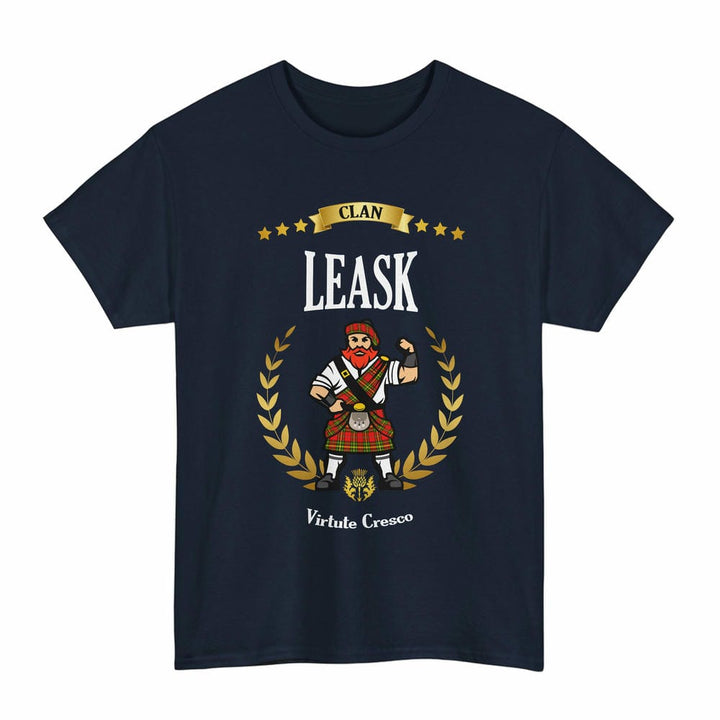 Scottish Leask Clan Tartan T-Shirt - Motto Scotsman Tartan Plaid Navy Color