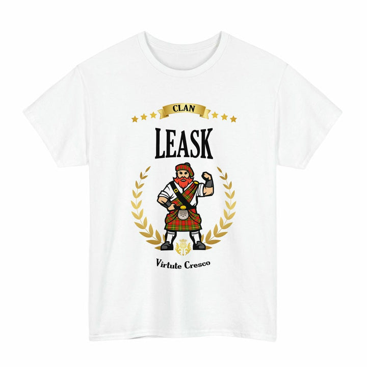 Scottish Leask Clan Tartan T-Shirt - Motto Scotsman Tartan Plaid White Color