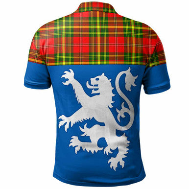 Scottish Leask Clan Tartan Polo Shirt - Lion Rampant of Scotland With Flag Back Side Tartan Plaid