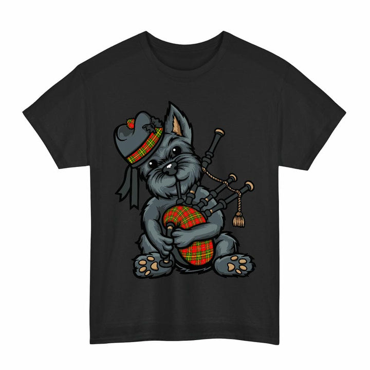 Scottish Leask Clan Tartan Terrier Bagpipes T-Shirt Tartan Plaid Black Color