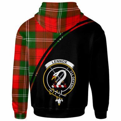 Scottish Lennox Clan Crest Tartan Curve Hoodie Back Side Tartan Plaid