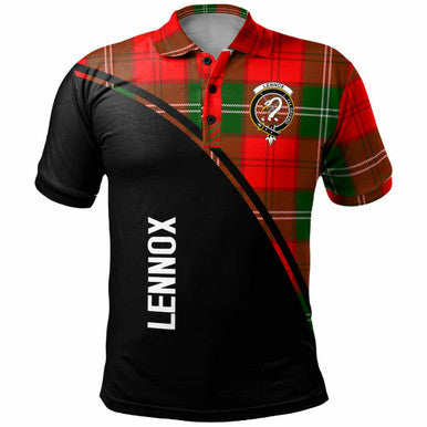 Scottish Lennox Clan Crest Tartan Curve Polo Shirt Front Side Tartan Plaid