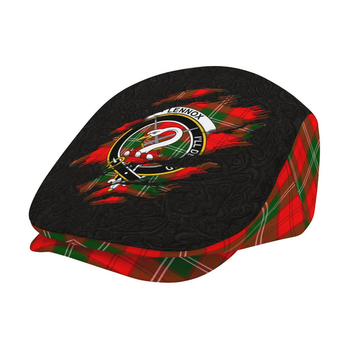 Scottish Lennox Clan Crest Tartan Flat Cap - Scratch Style Tartan Plaid 2