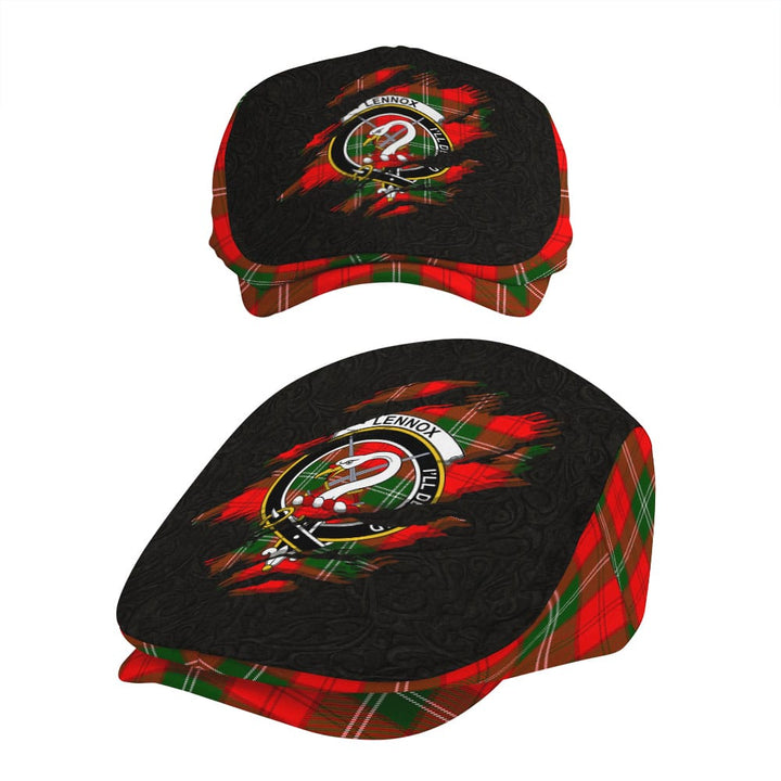 Scottish Lennox Clan Crest Tartan Flat Cap - Scratch Style Tartan Plaid 5