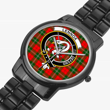 Scottish Lennox Clan Crest Tartan Folding Clasp Steel Quartz Watches Tartan Plaid Black 2