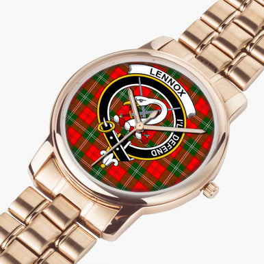 Scottish Lennox Clan Crest Tartan Folding Clasp Steel Quartz Watches Tartan Plaid Rose Gold 2