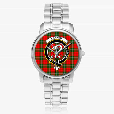 Scottish Lennox Clan Crest Tartan Folding Clasp Steel Quartz Watches Tartan Plaid Silver 1