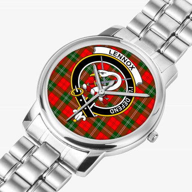 Scottish Lennox Clan Crest Tartan Folding Clasp Steel Quartz Watches Tartan Plaid Silver 2