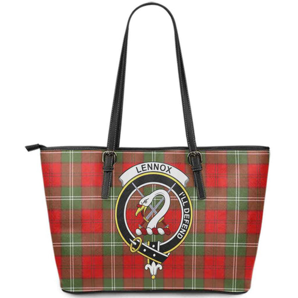 Scottish Lennox Clan Crest Tartan Leather Tote Tartan Plaid