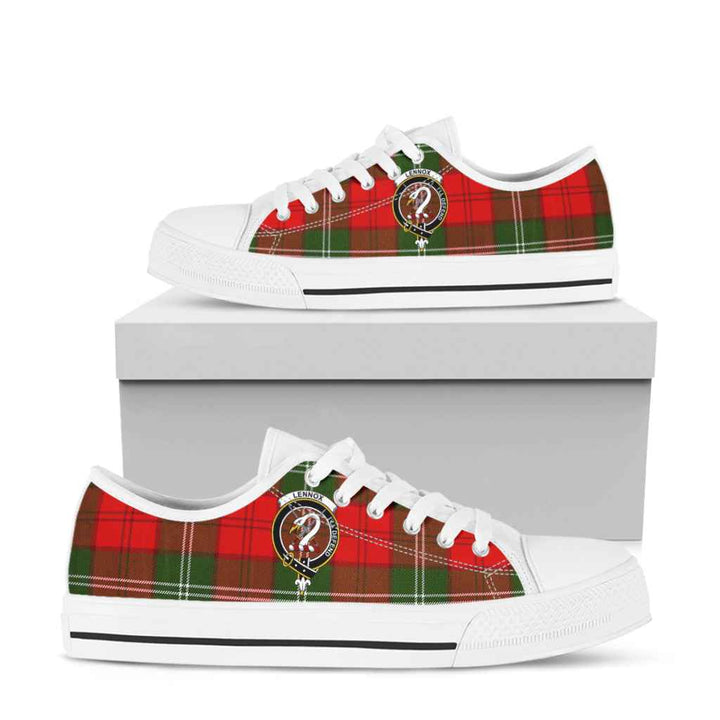 Scottish Lennox Clan Crest Tartan Low Top Shoes Tartan Plaid White