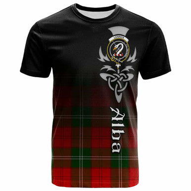 Scottish Lennox Clan Crest Tartan T-Shirt - Alba Gu Brath Family Crest Celtic Inspired Front Side Tartan Plaid