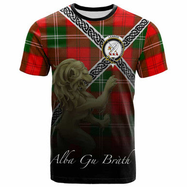 Scottish Lennox Clan Crest Tartan T-Shirt - Celtic With Scotland Lion Front Side Tartan Plaid