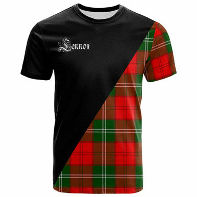 Scottish Lennox Clan Crest Tartan T-Shirt - Military Logo Front Side Tartan Plaid