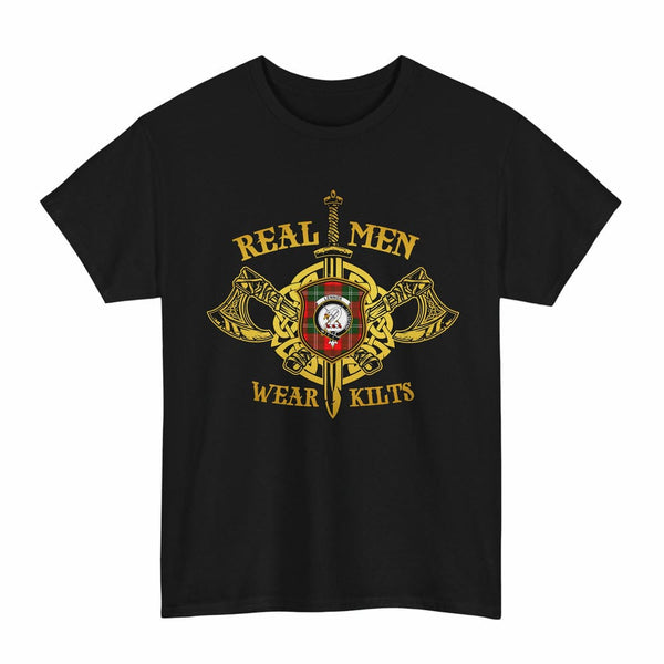 Scottish Lennox Clan Crest Tartan T-Shirt Real Men Wear Kilts Tartan Plaid Black Color