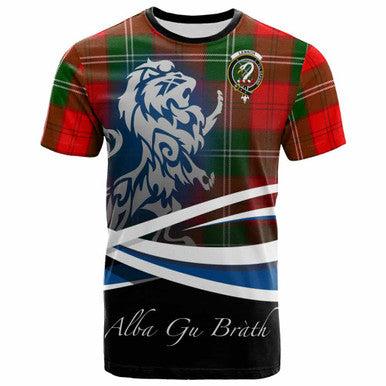 Scottish Lennox Clan Crest Tartan T-Shirt - Scotland Lion Front Side Tartan Plaid