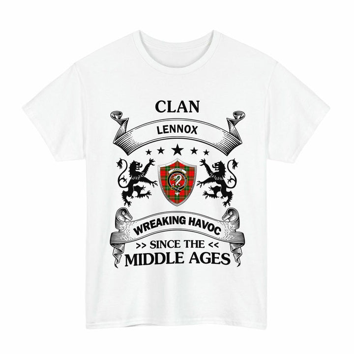 Scottish Lennox Clan Crest Tartan T-Shirt Wreaking Havoc Design Tartan Plaid White Color