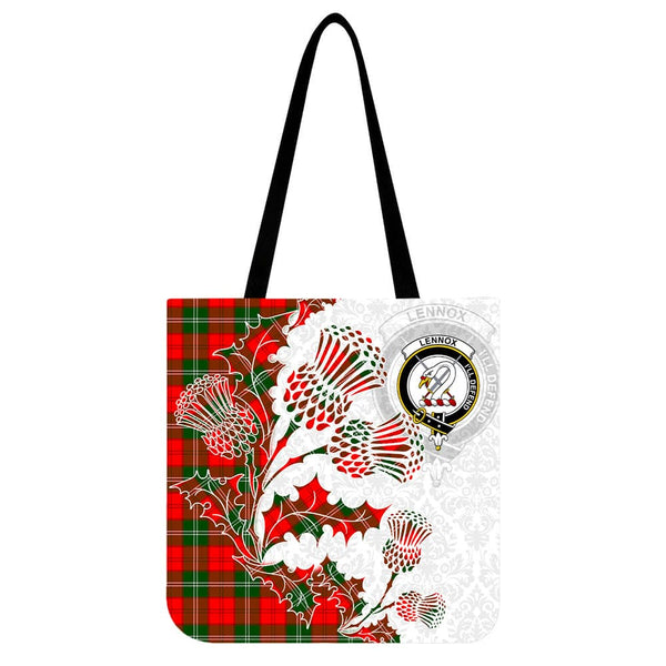 Scottish Lennox Clan Crest Tartan Tote Bag - Thistle Flowers Style Tartan Plaid 1