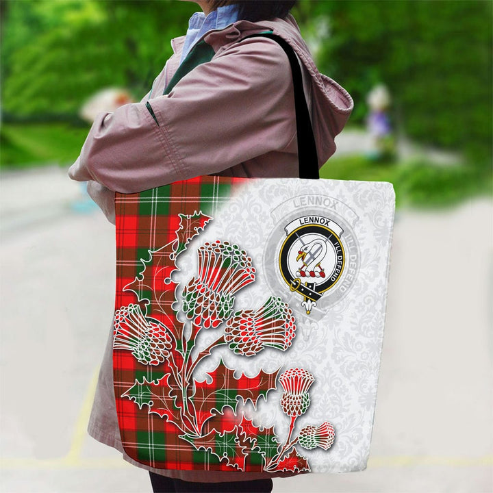 Scottish Lennox Clan Tartan Canvas Bag With Shoulder Straps - Thistle Flowers Style Tartan Plaid 2