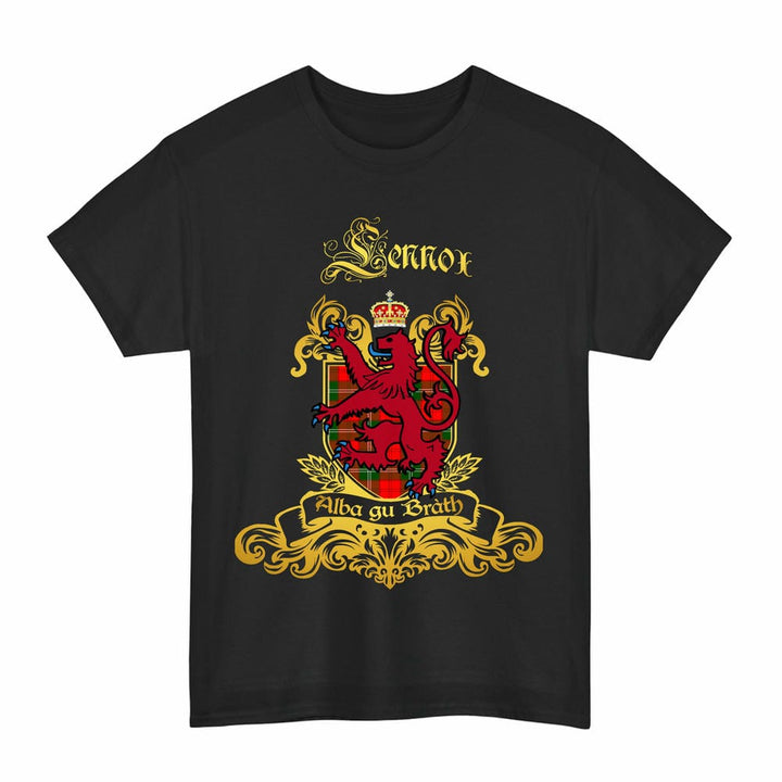 Scottish Lennox Clan Tartan Lion Rampant of Scotland T-Shirt Tartan Plaid Black Color