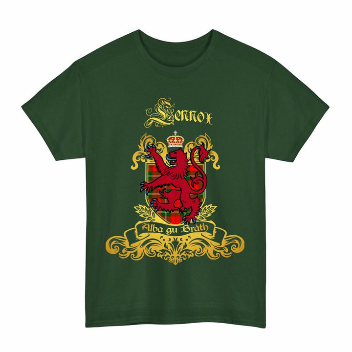Scottish Lennox Clan Tartan Lion Rampant of Scotland T-Shirt Tartan Plaid Forest Green Color