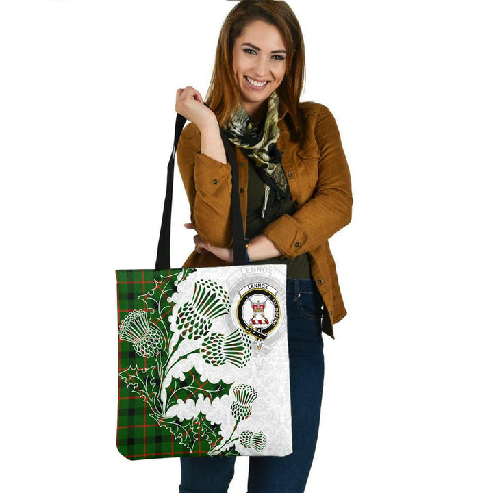 Scottish Lennox (Lennox Kincaid) Clan Crest Tartan Tote Bag - Thistle Flowers Style Tartan Plaid 2