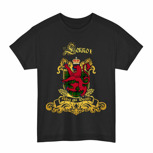 Scottish Lennox (Lennox Kincaid) Clan Tartan Lion Rampant of Scotland T-Shirt Tartan Plaid Black Color