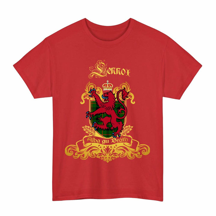 Scottish Lennox (Lennox Kincaid) Clan Tartan Lion Rampant of Scotland T-Shirt Tartan Plaid Red Color
