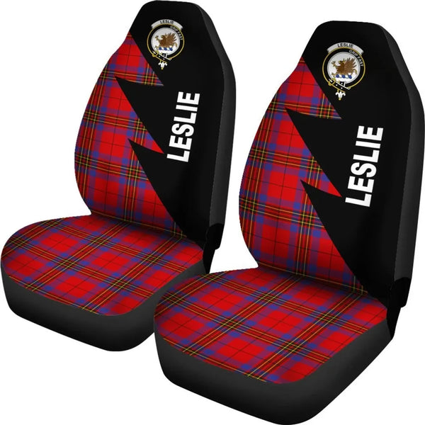 Scottish Leslie Clan Crest Tartan Car Seat Covers - Flash Style 2