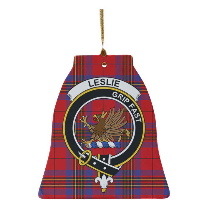 Scottish Leslie Clan Crest Tartan Ceramic Ornament Bell Shape Tartan Plaid