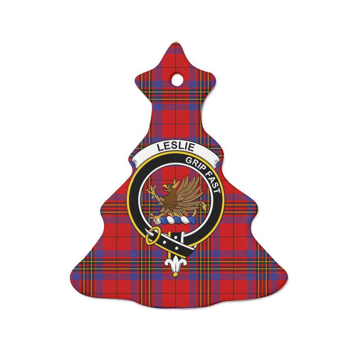 Scottish Leslie Clan Crest Tartan Ceramic Ornament Tree Shape Tartan Plaid