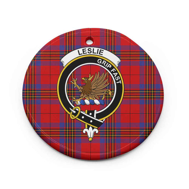 Scottish Leslie Clan Crest Tartan Ceramic Ornament Circle Shape Tartan Plaid