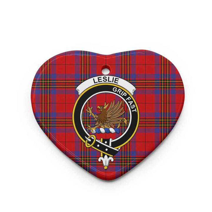 Scottish Leslie Clan Crest Tartan Ceramic Ornament Heart Shape Tartan Plaid