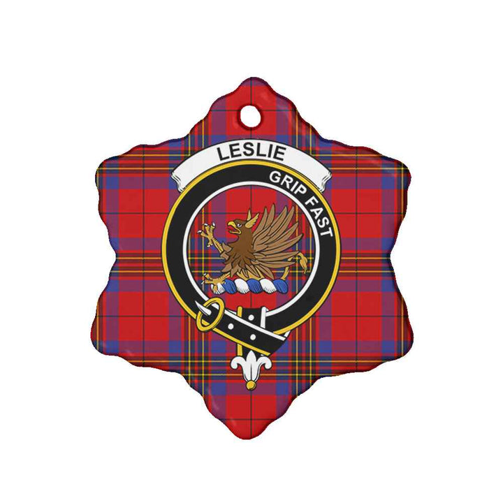 Scottish Leslie Clan Crest Tartan Ceramic Ornament Snow Flake Shape Tartan Plaid