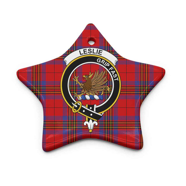 Scottish Leslie Clan Crest Tartan Ceramic Ornament Star Shape Tartan Plaid