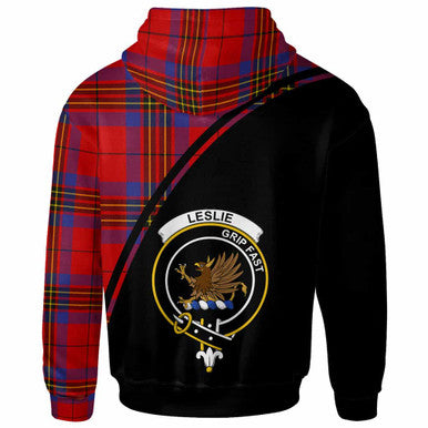 Scottish Leslie Clan Crest Tartan Curve Hoodie Back Side Tartan Plaid