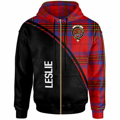 Scottish Leslie Clan Crest Tartan Curve Hoodie Zip-up Tartan Plaid
