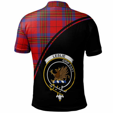 Scottish Leslie Clan Crest Tartan Curve Polo Shirt Back Side Tartan Plaid