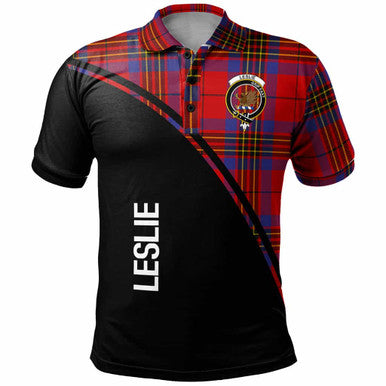 Scottish Leslie Clan Crest Tartan Curve Polo Shirt Front Side Tartan Plaid