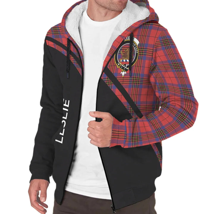 Scottish Leslie Clan Crest Tartan Curve Sherpa Hoodie