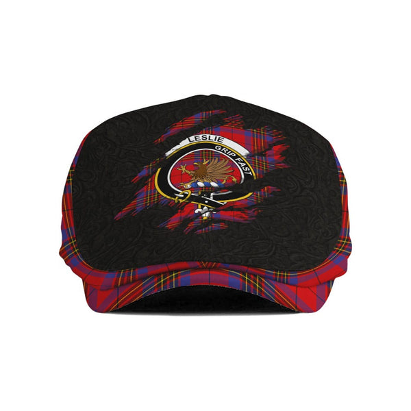 Scottish Leslie Clan Crest Tartan Flat Cap - Scratch Style Tartan Plaid 1