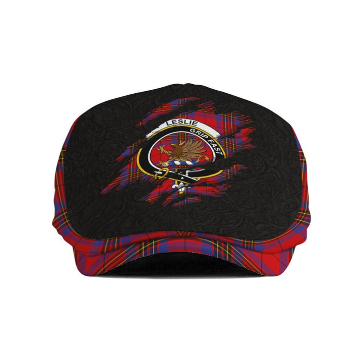Scottish Leslie Clan Crest Tartan Flat Cap - Scratch Style Tartan Plaid 1