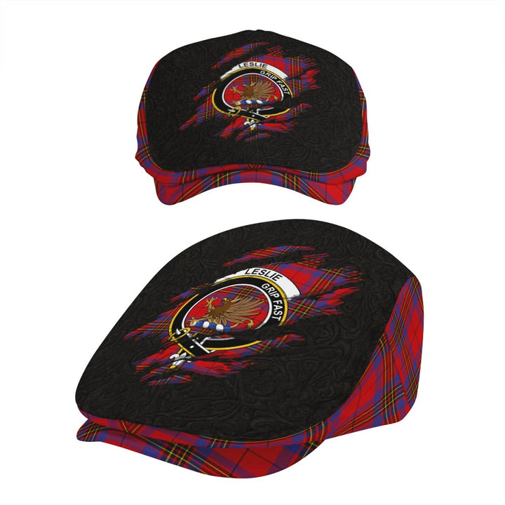 Scottish Leslie Clan Crest Tartan Flat Cap - Scratch Style Tartan Plaid 5
