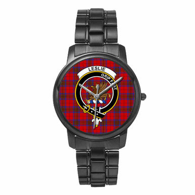 Scottish Leslie Clan Crest Tartan Folding Clasp Steel Quartz Watches Tartan Plaid Black 1