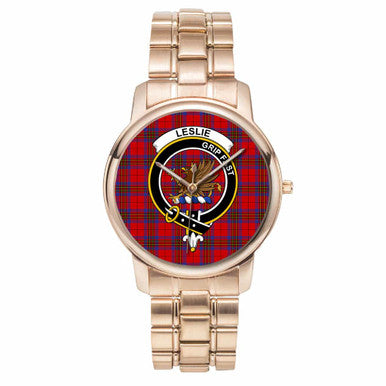 Scottish Leslie Clan Crest Tartan Folding Clasp Steel Quartz Watches Tartan Plaid Rose Gold 1