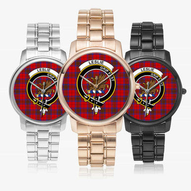 Scottish Leslie Clan Crest Tartan Folding Clasp Steel Quartz Watches Tartan Plaid All