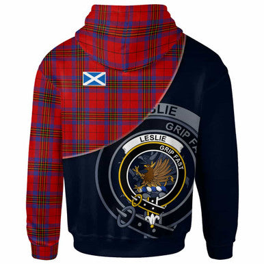 Scottish Leslie Clan Crest Tartan Hoodie - Bend Style Back Side Tartan Plaid