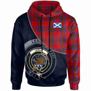 Scottish Leslie Clan Crest Tartan Hoodie - Bend Style Front Side Tartan Plaid
