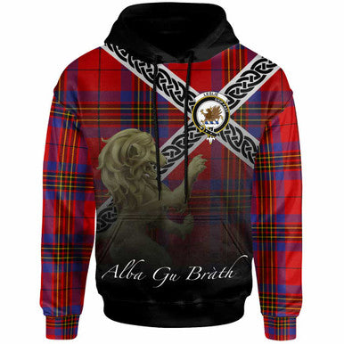 Scottish Leslie Clan Crest Tartan Hoodie - Scotland Lion Front Side Tartan Plaid