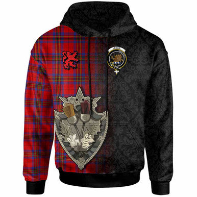 Scottish Leslie Clan Crest Tartan Hoodie - Half Thistle Flowers Celtic Design Front Side Tartan Plaid